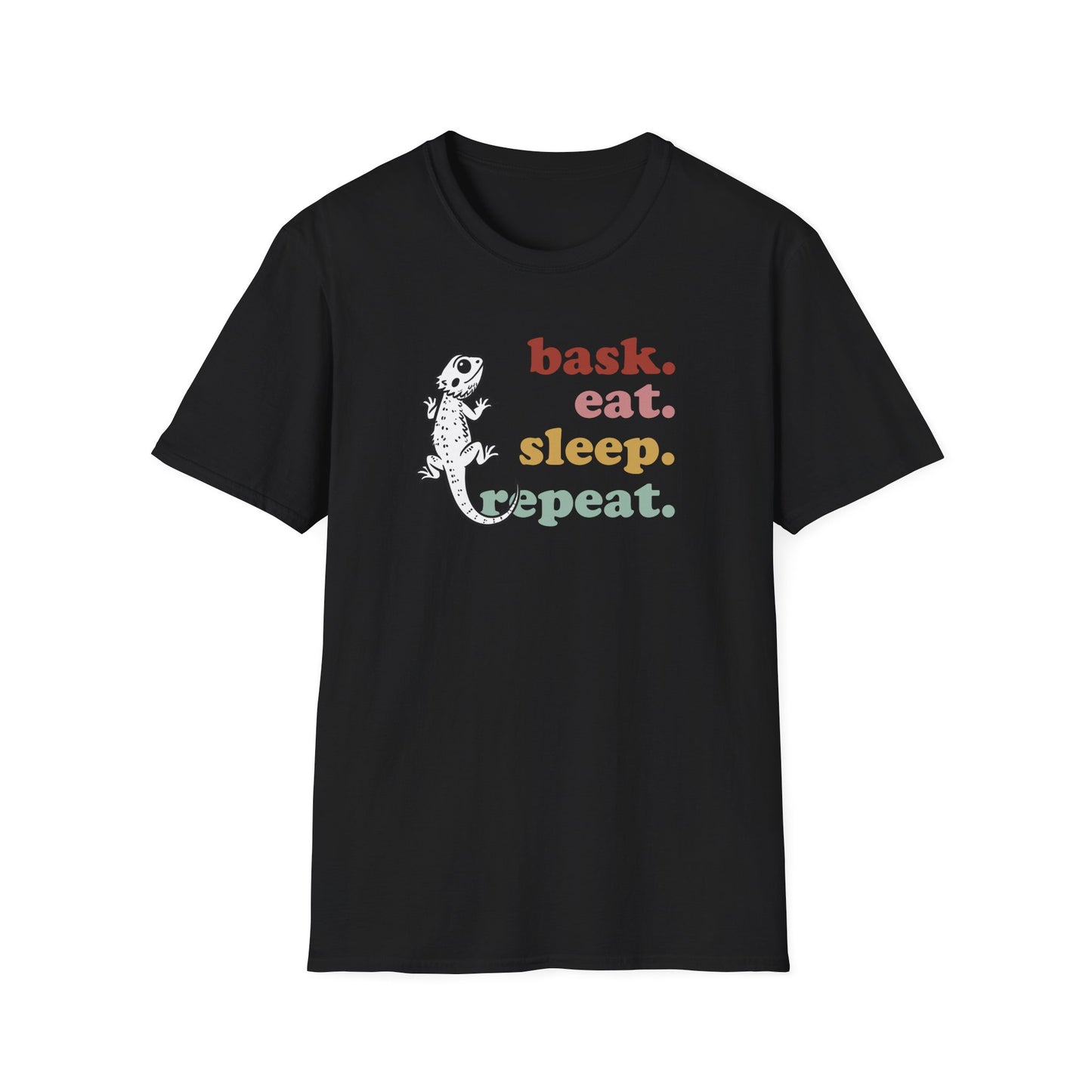 Bask Eat Sleep Repeat T-Shirt, Bearded Dragon Shirt, Reptile Lover Tee, Lizard Mom Dad Gift, Herpetology Graphic Shirt