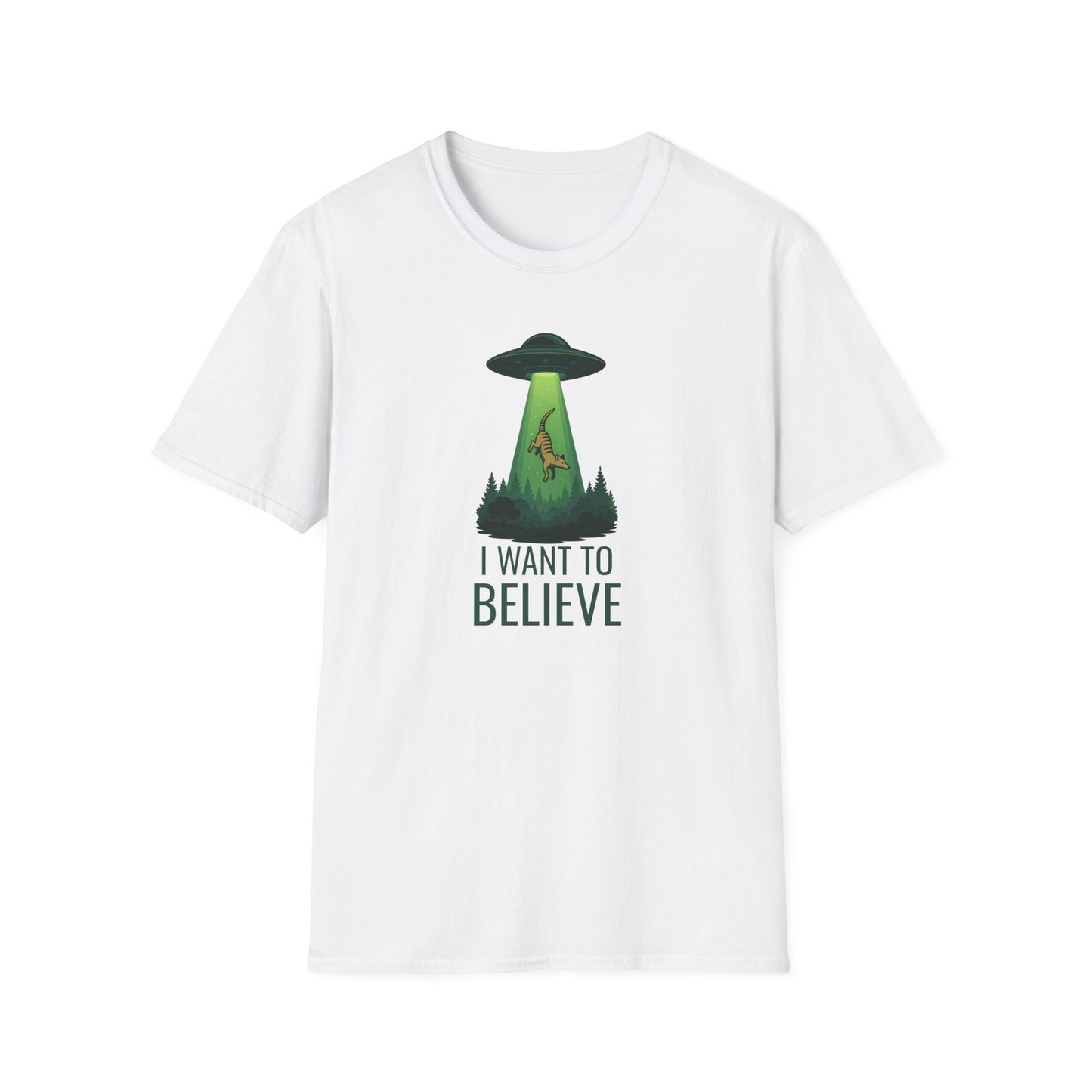 Thylacine UFO T-Shirt, I Want To Believe Shirt, Tasmanian Tiger Tee, Cryptid Alien Shirt, Australian Paranormal T-Shirt