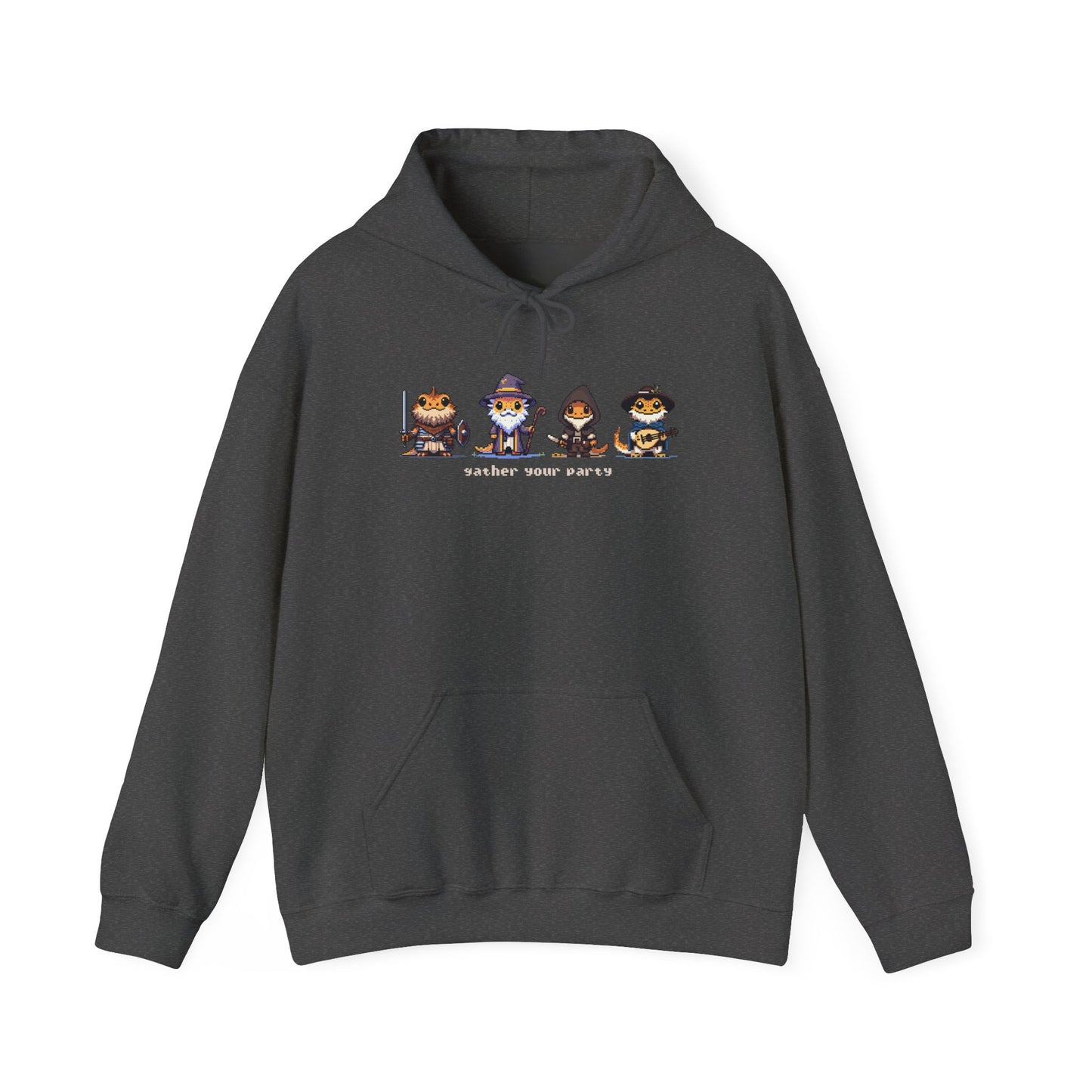 Bearded Dragon Hoodie, Gather Your Party Hoodie, Reptile DnD Hoodie, Pixel Art Hoodie, Fantasy Gamer Sweatshirt, Bearded Dragon Gift, RPG Hoodie