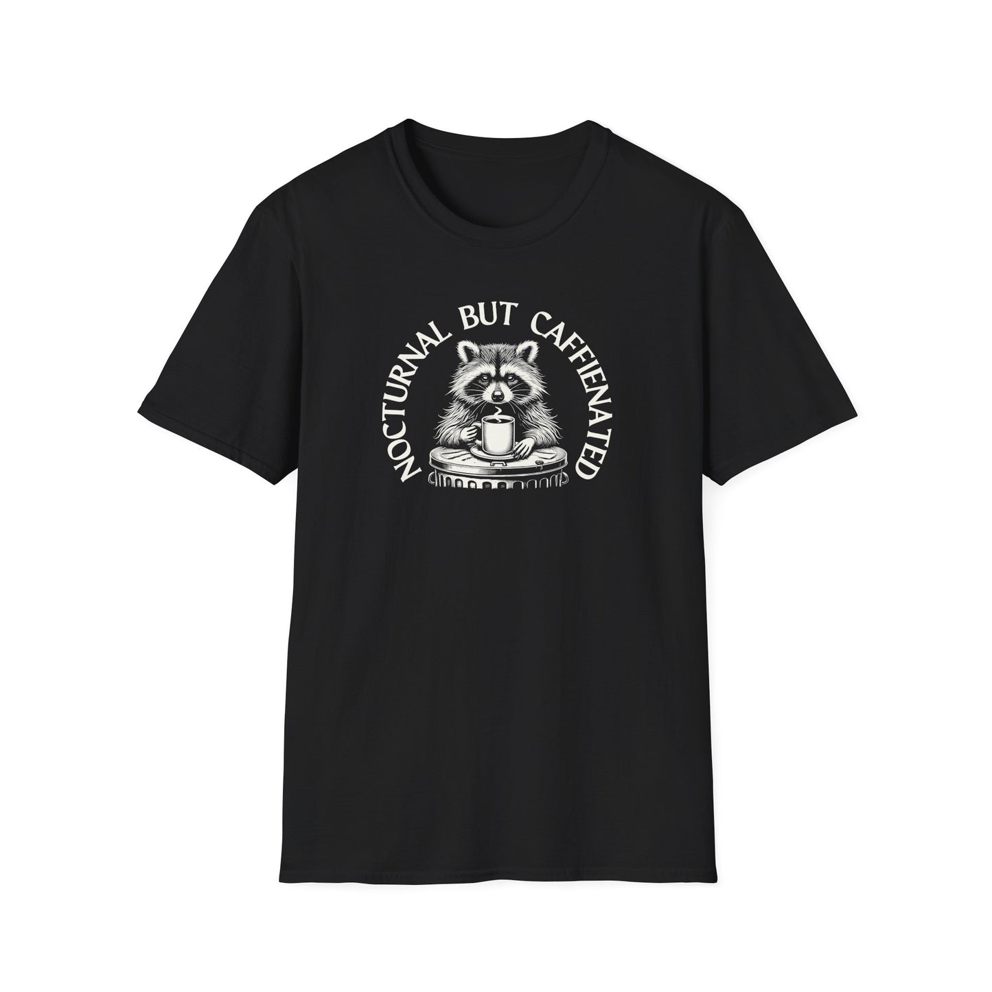 Nocturnal But Caffeinated Raccoon T-Shirt, Coffee Animal Shirt, Trash Panda Tee, Raccoon Lover Gift, Caffeine Shirt, Night Owl Tee