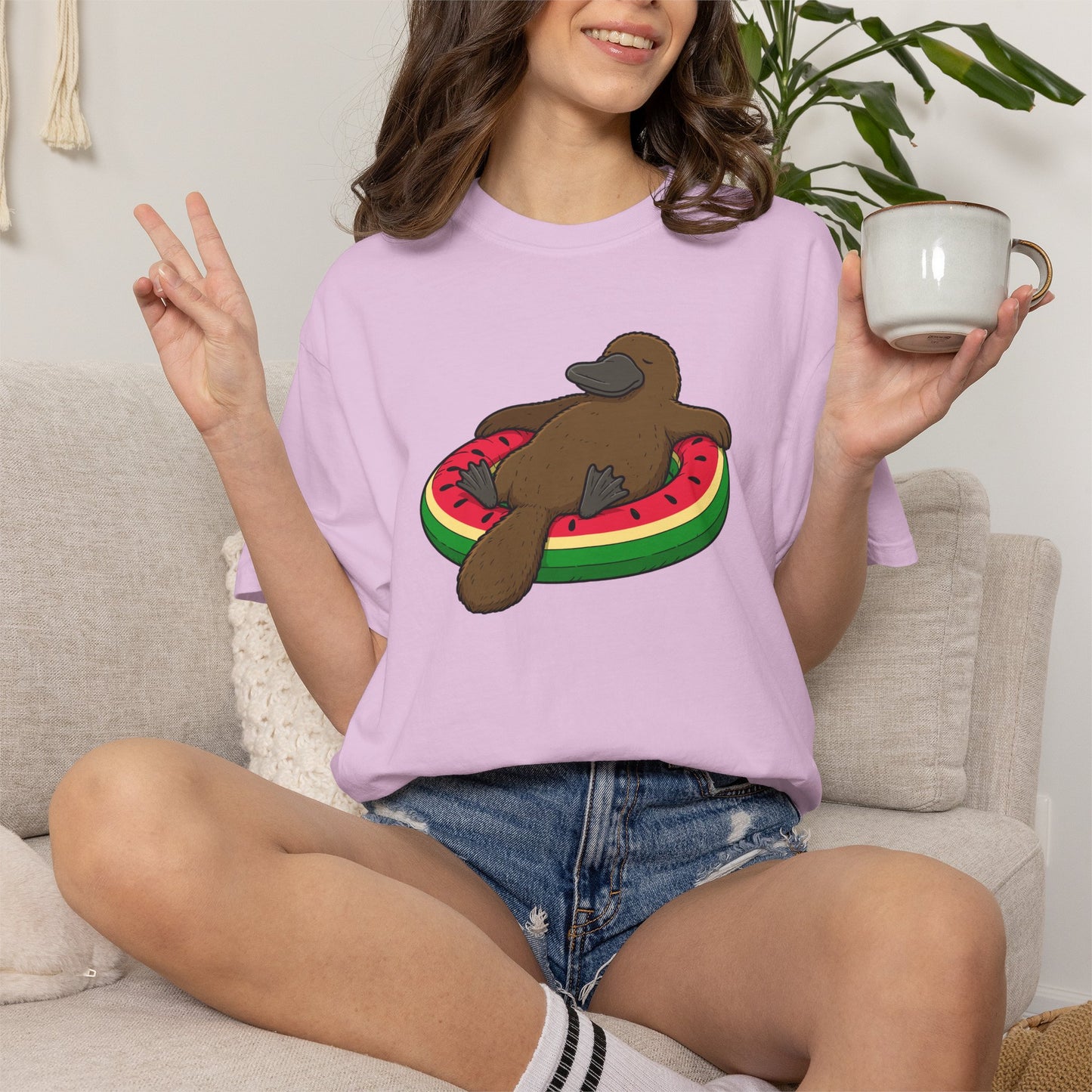 Platypus Pool Float Shirt, Comfort Colors Platypus Tee, Funny Australian Animal T Shirt, Summer Wildlife Shirt, Monotreme Gift