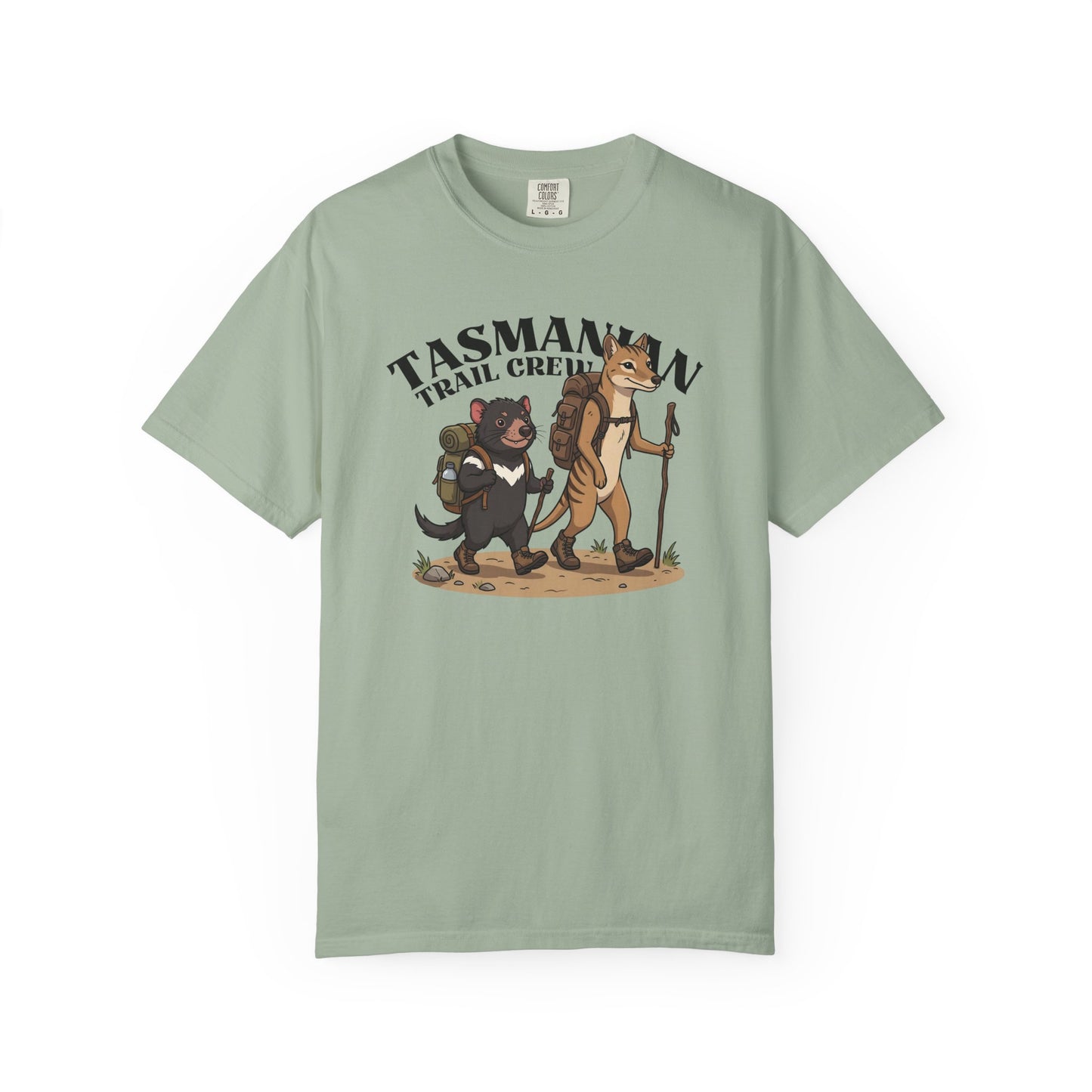 Tasmanian Trail Crew Shirt, Comfort Colors Hiking Tee, Tasmanian Devil and Thylacine T Shirt, Australian Wildlife Shirt, Hiking Gift