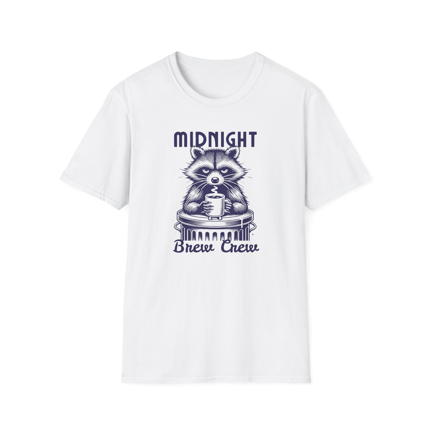 Raccoon Midnight Brew Crew T-Shirt, Funny Trash Panda Coffee Tee, Night Owl Raccoon Shirt, Cute Raccoon Graphic Tee, Coffee Lover Gift