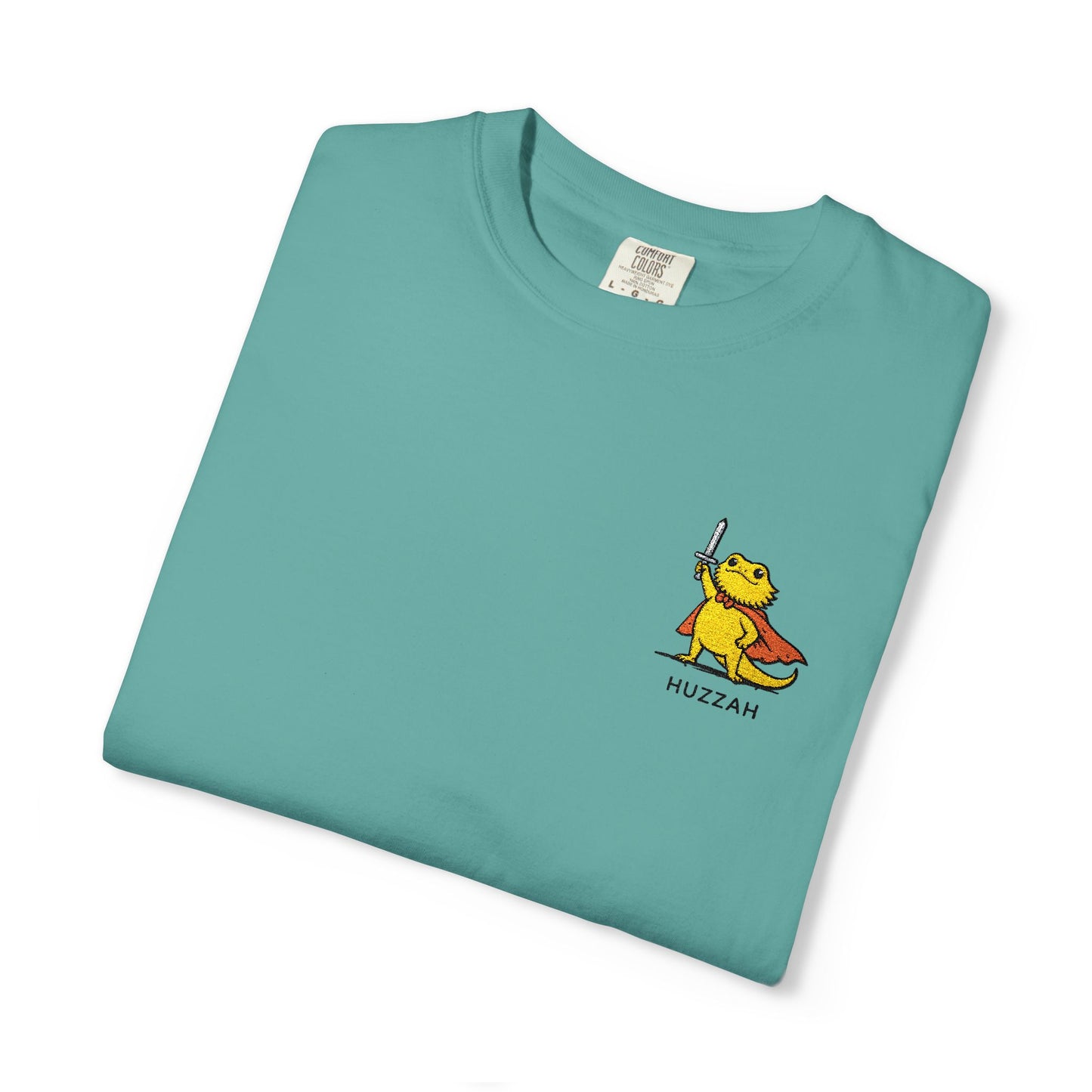Bearded Dragon Huzzah Embroidered Comfort Colors T-Shirt, Funny Bearded Dragon Shirt, Reptile Lover Gift, Cute Lizard Embroidery Tee