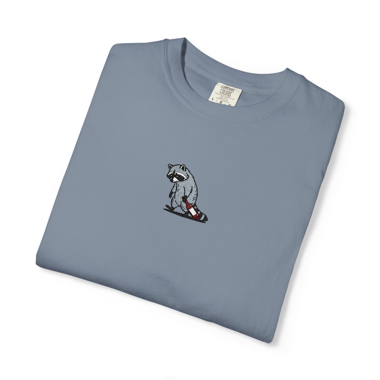 Raccoon Embroidered Comfort Colors T-Shirt, Tired Raccoon Shirt, Trash Panda Tee, Funny Animal Embroidery, Raccoon Lover Gift