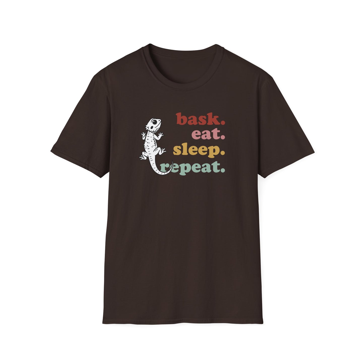 Bask Eat Sleep Repeat T-Shirt, Bearded Dragon Shirt, Reptile Lover Tee, Lizard Mom Dad Gift, Herpetology Graphic Shirt