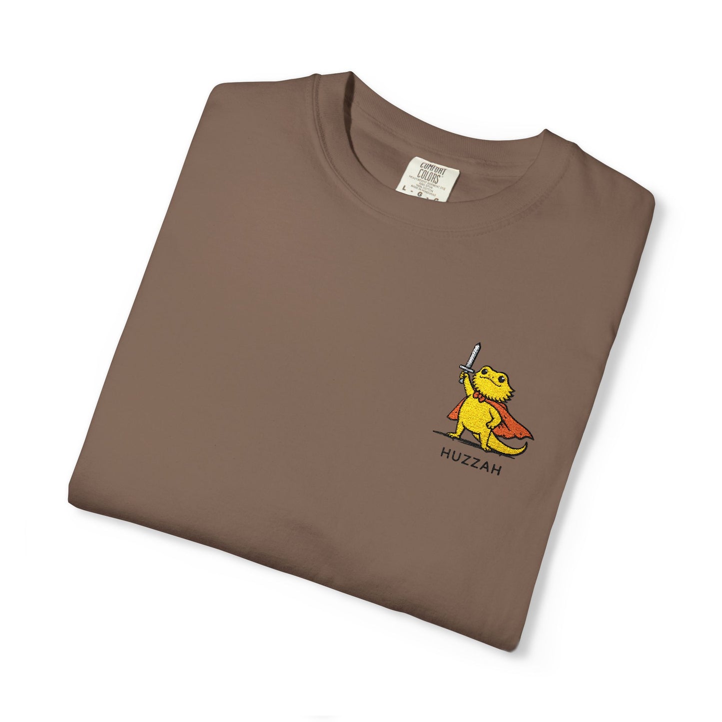 Bearded Dragon Huzzah Embroidered Comfort Colors T-Shirt, Funny Bearded Dragon Shirt, Reptile Lover Gift, Cute Lizard Embroidery Tee