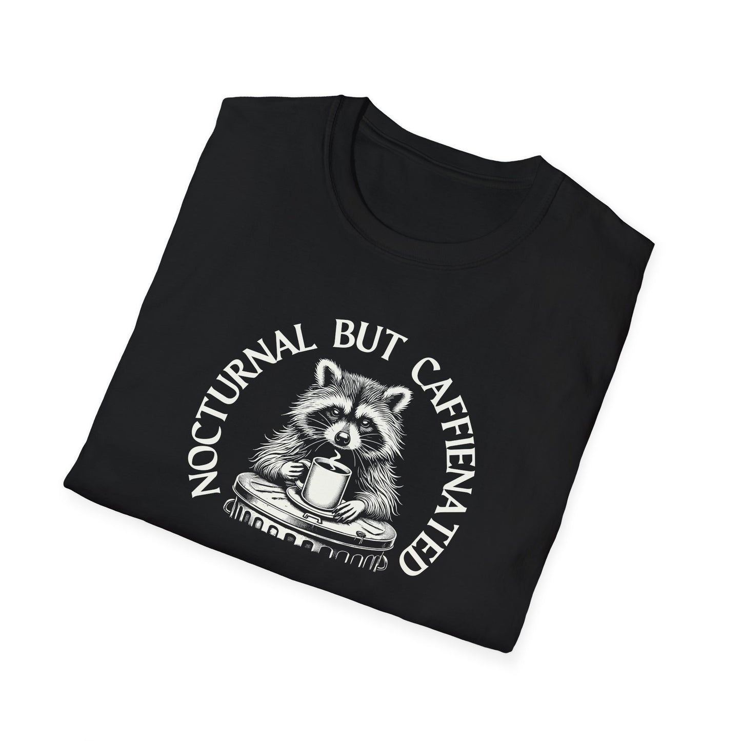 Nocturnal But Caffeinated Raccoon T-Shirt, Coffee Animal Shirt, Trash Panda Tee, Raccoon Lover Gift, Caffeine Shirt, Night Owl Tee