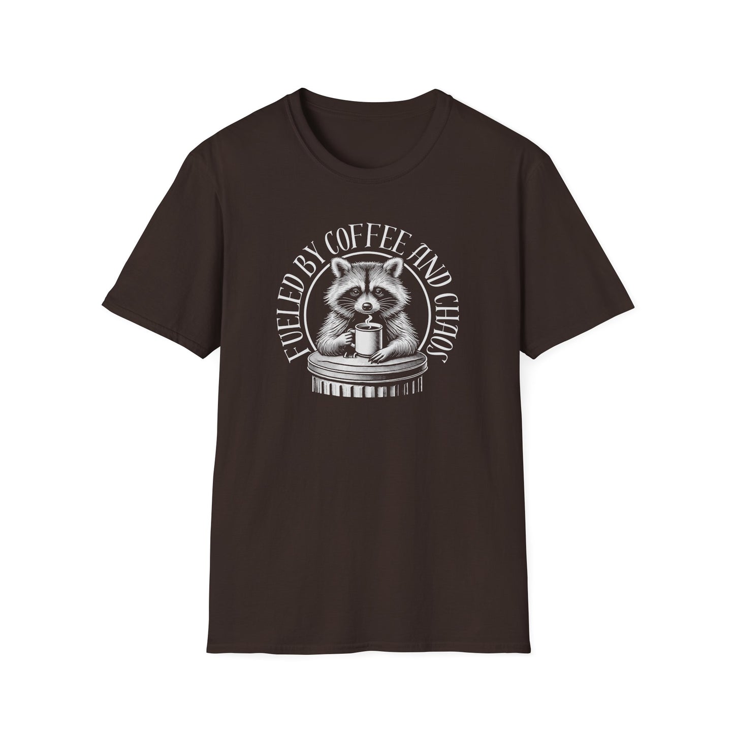 Raccoon Coffee T-Shirt, Fueled By Coffee And Chaos Shirt, Raccoon Lover Gift, Trash Panda Tee, Animal Graphic Shirt, Caffeine Shirt