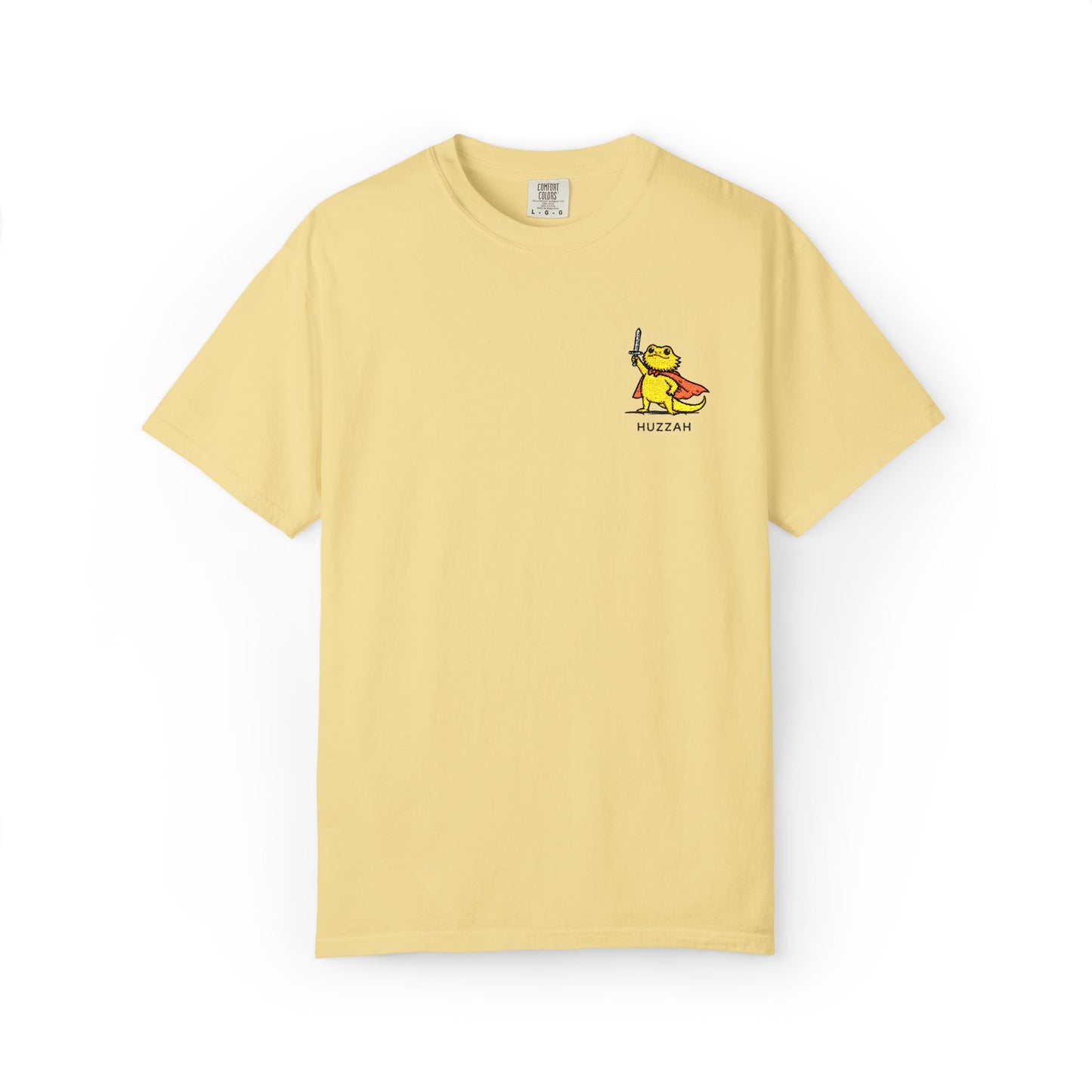 Bearded Dragon Huzzah Embroidered Comfort Colors T-Shirt, Funny Bearded Dragon Shirt, Reptile Lover Gift, Cute Lizard Embroidery Tee