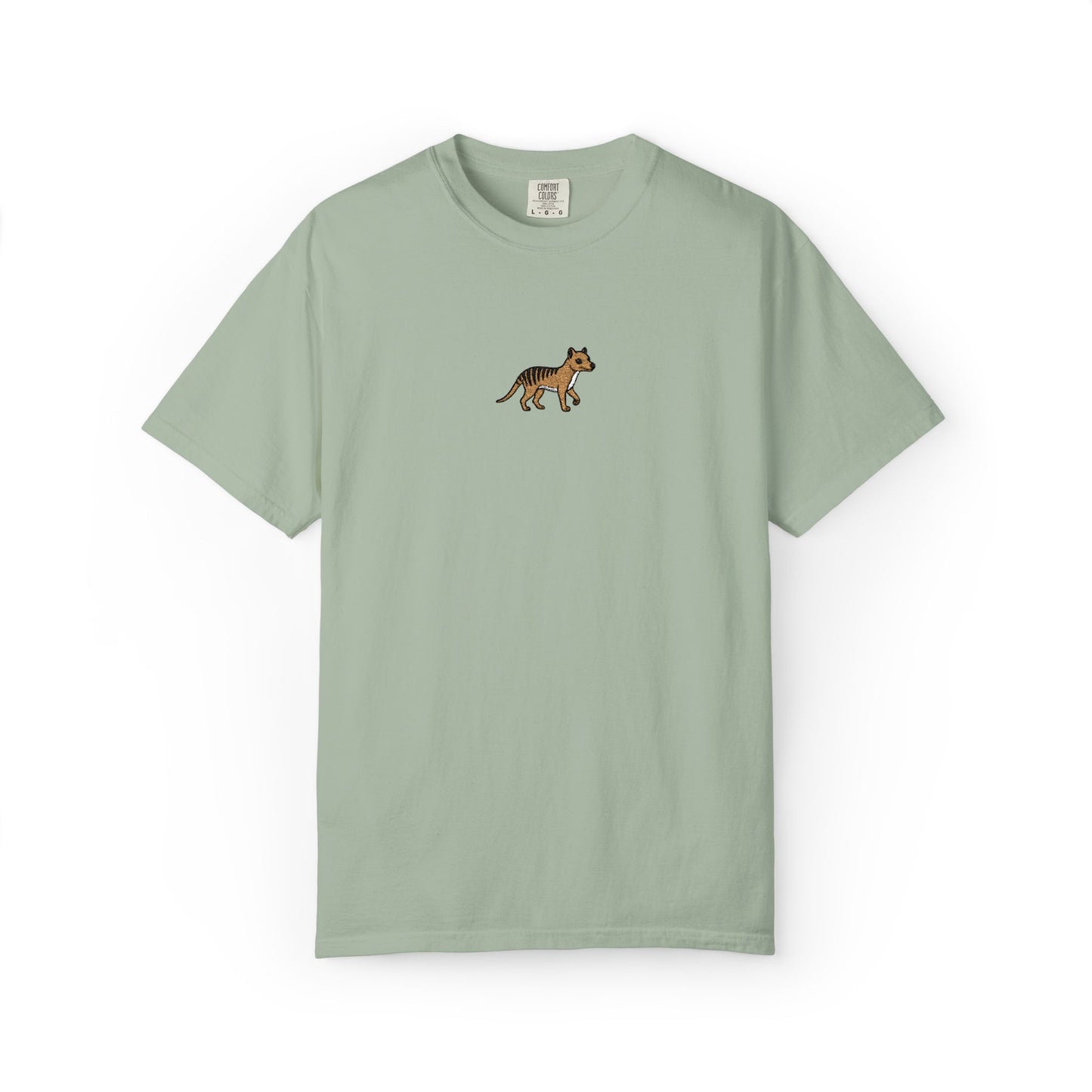 Thylacine Embroidered Comfort Colors T-Shirt, Tasmanian Tiger Shirt, Extinct Animal Tee, Australian Wildlife Gift, Minimal Embroidered Shirt