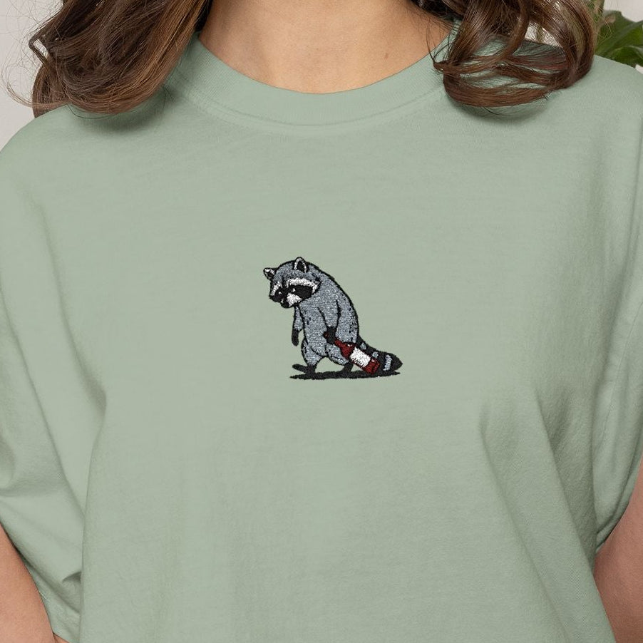 Raccoon Embroidered Comfort Colors T-Shirt, Tired Raccoon Shirt, Trash Panda Tee, Funny Animal Embroidery, Raccoon Lover Gift
