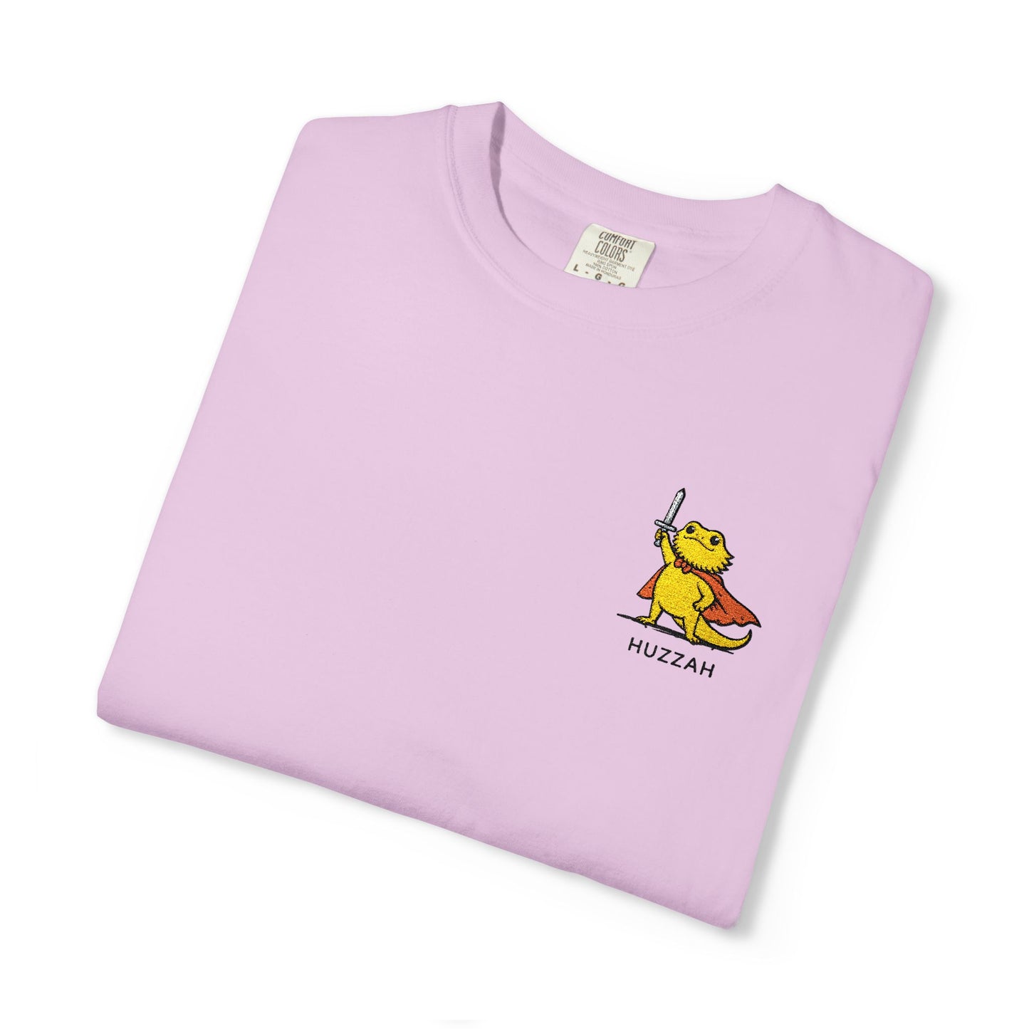 Bearded Dragon Huzzah Embroidered Comfort Colors T-Shirt, Funny Bearded Dragon Shirt, Reptile Lover Gift, Cute Lizard Embroidery Tee