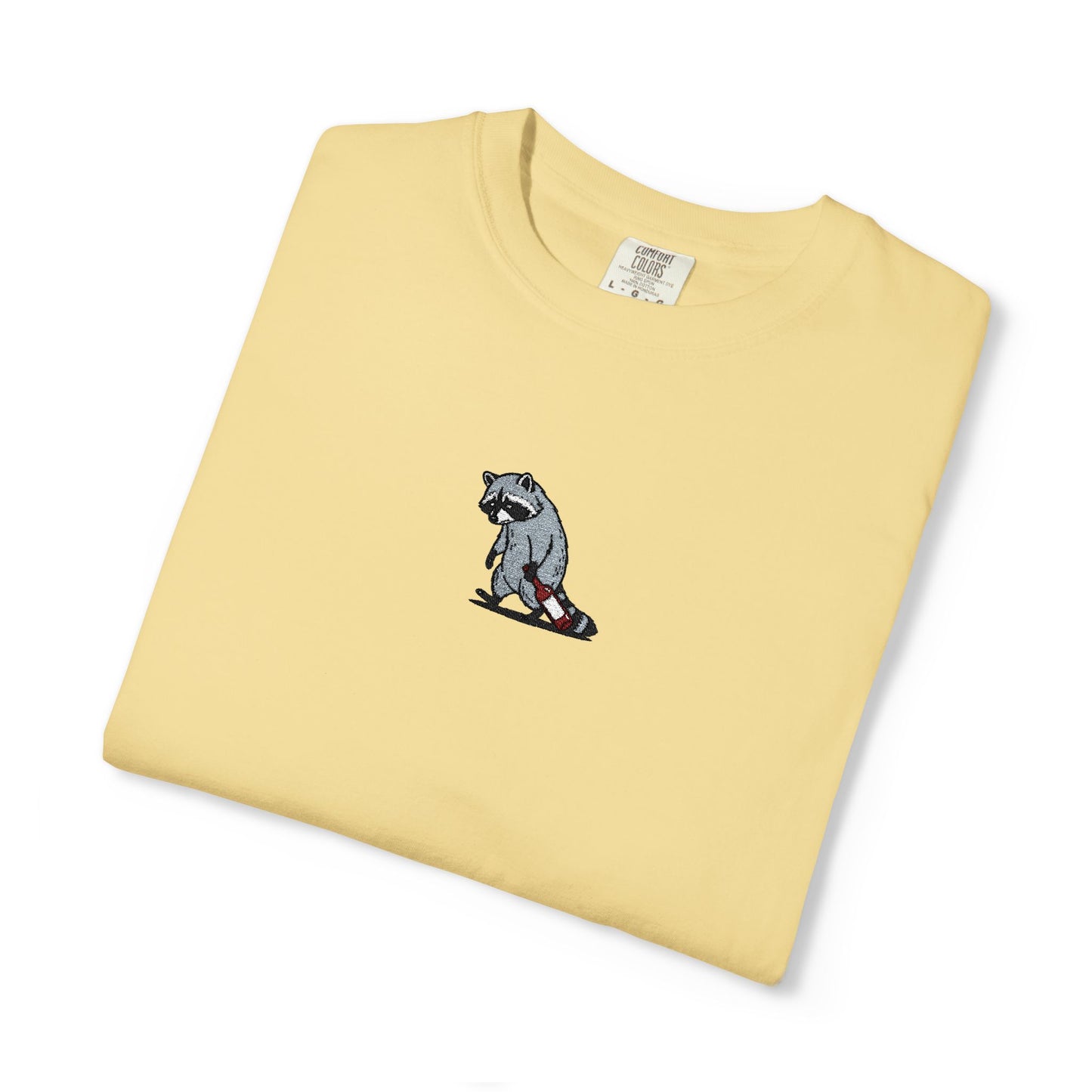 Raccoon Embroidered Comfort Colors T-Shirt, Tired Raccoon Shirt, Trash Panda Tee, Funny Animal Embroidery, Raccoon Lover Gift