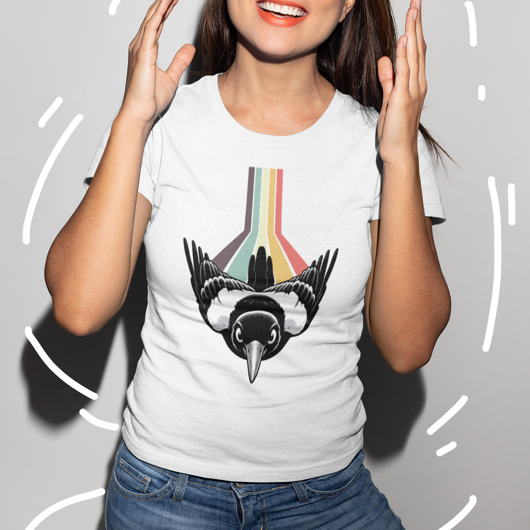 Retro Magpie T-Shirt – Vintage Australian Bird Tee for Magpie Lovers
