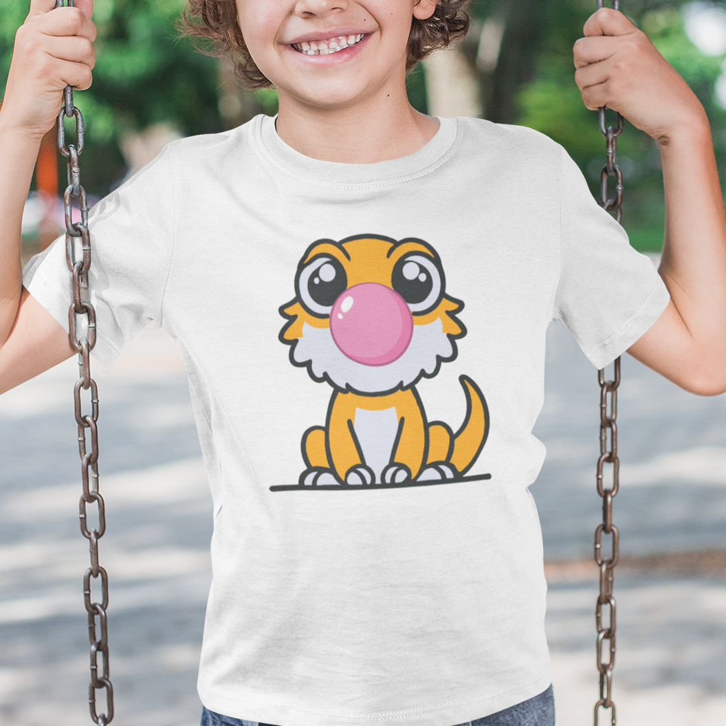 Kids Bearded Dragon T-Shirt – Blowing Bubble Gum Cute Reptile Lover Tee