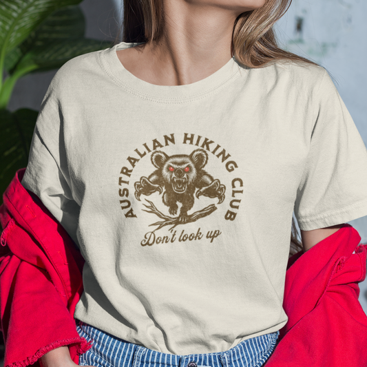 Australian Hiking Club T-Shirt – Drop Bear Don’t Look Up Funny Aussie Hiking Tee