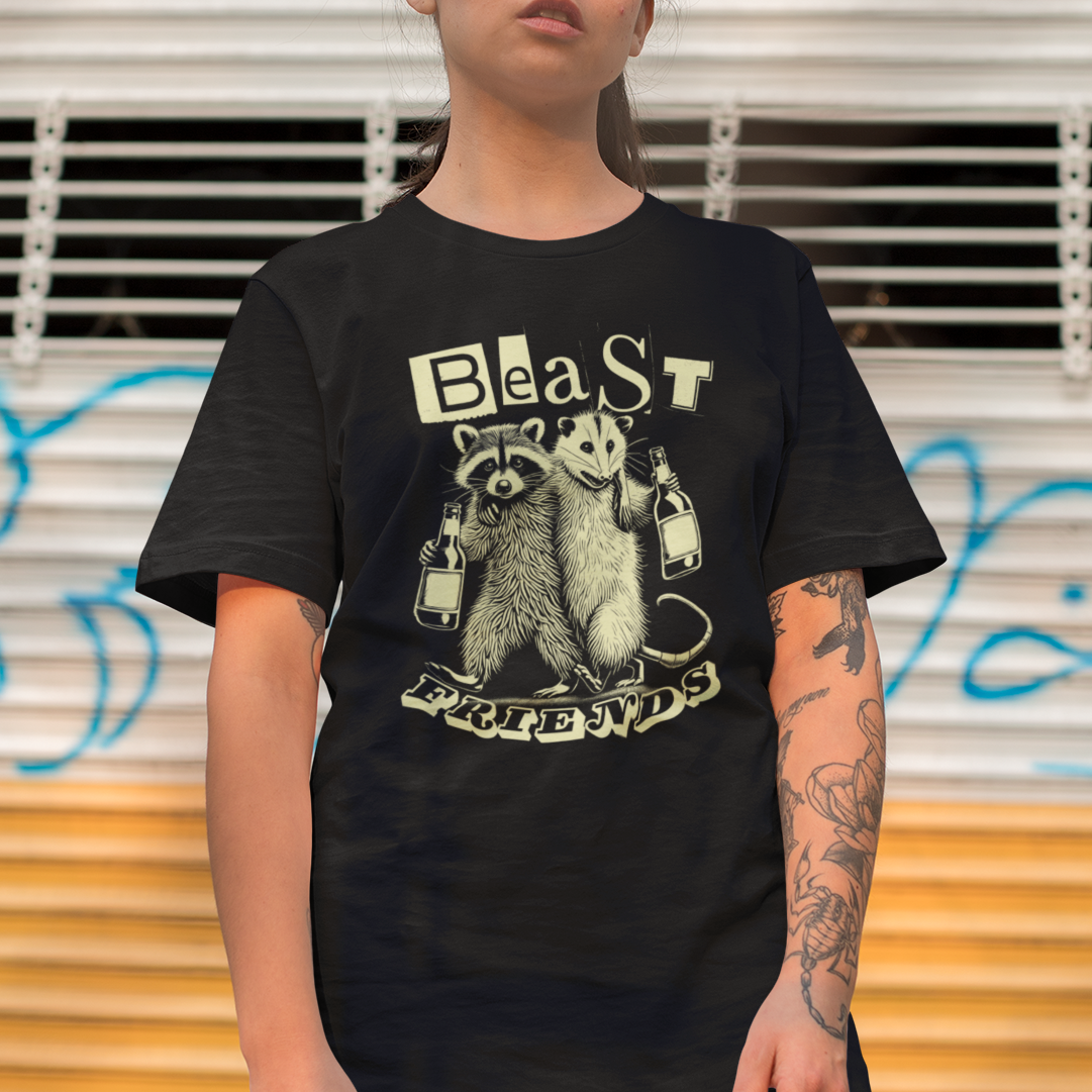 Beast Friends T-Shirt – Raccoon and Opossum Funny Animal Lover Tee
