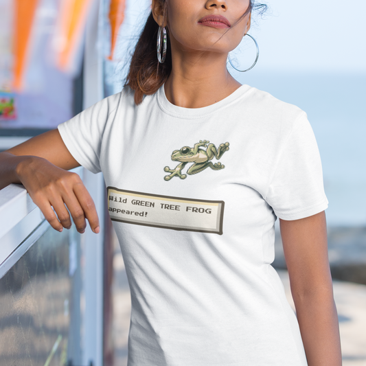 A Wild Green Tree Frog Appears T-Shirt – Funny Australian Amphibian Gamer Tee