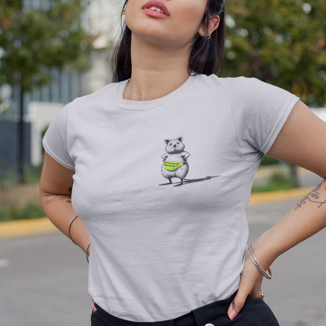 Quokka T-Shirt – Whimsical Quokka Wearing a Bum Bag Funny Australian Tee