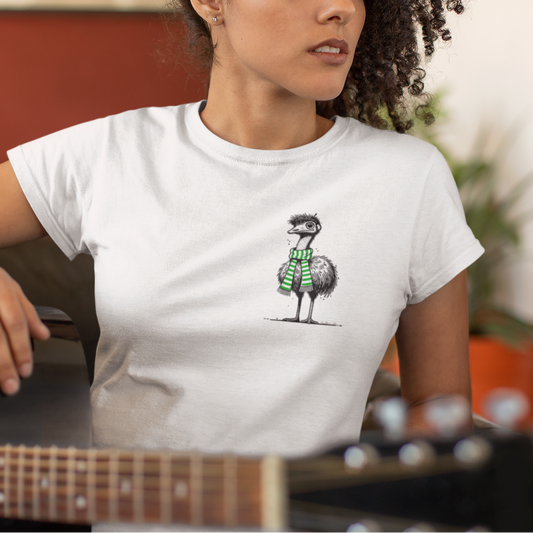 Emu T-Shirt – Whimsical Emu Wearing a Scarf Funny Australian Wildlife Tee
