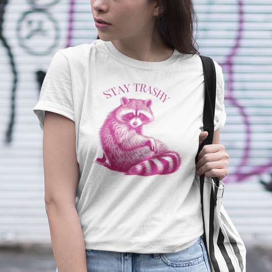 Raccoon T-Shirt – Stay Trashy Funny Seductive Pose Nature Wildlife Tee