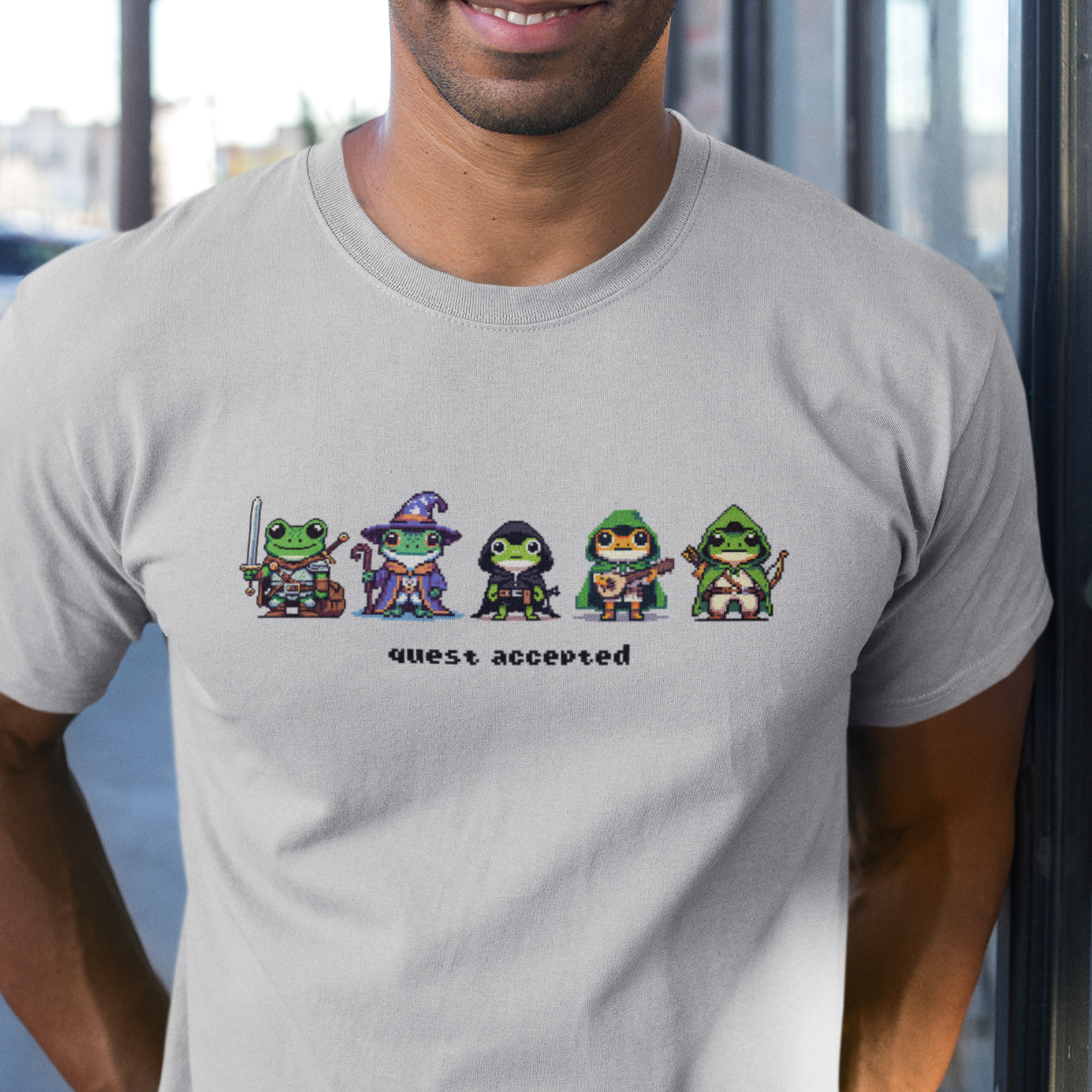 Quest Accepted Pixel Art Frog T-Shirt – Cute Gamer Tee for RPG & Fantasy Fans