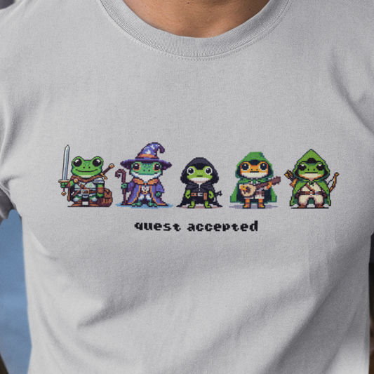 Frog Quest Accepted T-Shirt, Gamer Frog Shirt, Pixel Frog Tee, RPG Frog Shirt, Fantasy Frog Shirt, Funny Gaming Tee, Frog Lover Gift