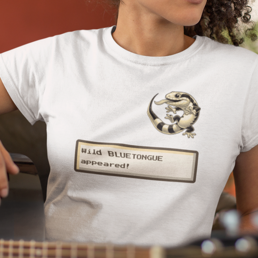 Blue Tongue Skink Gaming T-Shirt, Retro RPG Lizard Tee, Wild Bluetongue Appeared Shirt, Tiliqua Skink Gamer Tee, Reptile Lover Gift