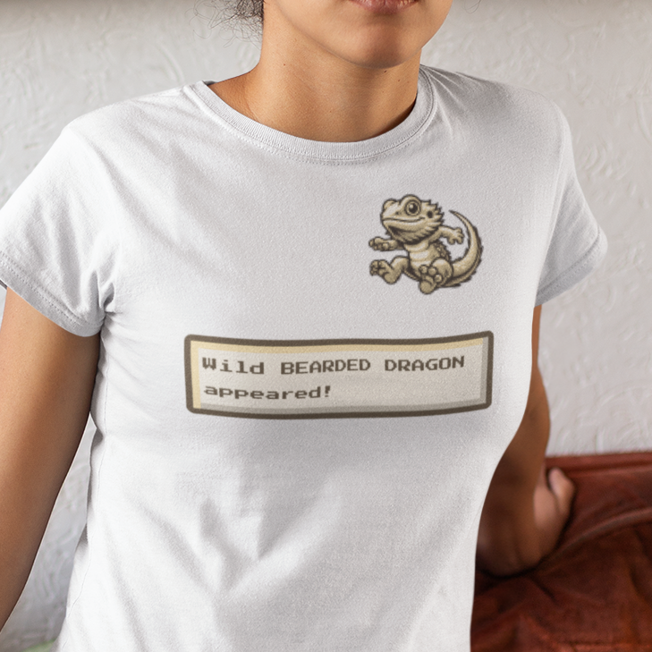 Bearded Dragon Gaming T-Shirt, Wild Bearded Dragon Appeared Tee, Retro RPG Lizard Shirt, Gamer Reptile Tee, Beardie Lover Gift