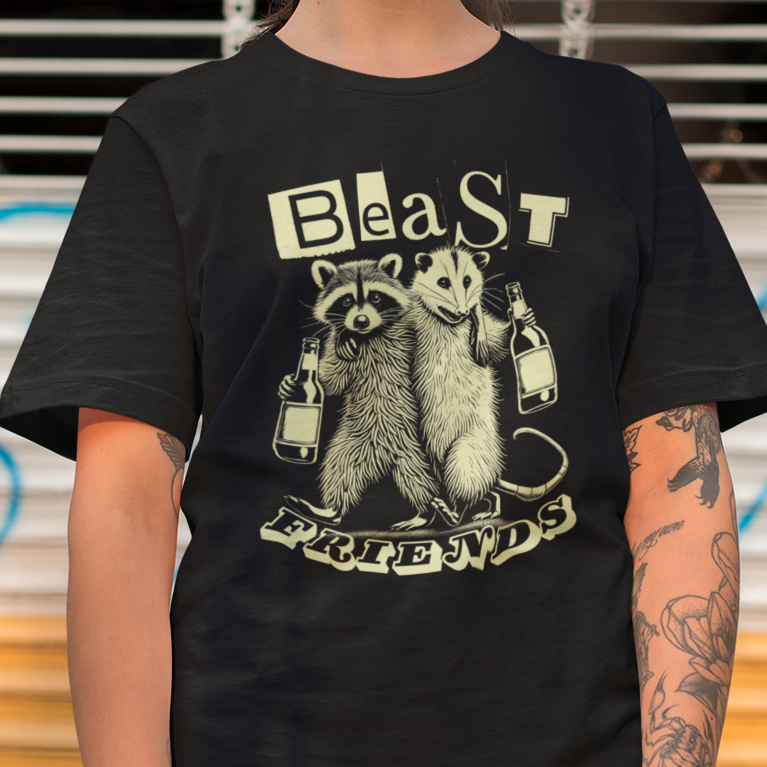 Raccoon Opossum Beast Friends T-Shirt, Funny Trash Panda Opossum Tee, Party Animal Shirt, Drinking Animal Tee, Chaos Friends Gift