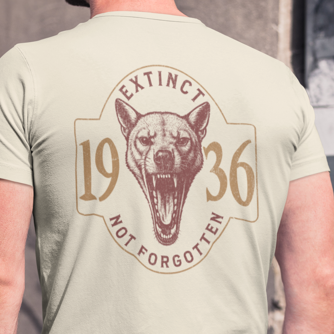Thylacine T-Shirt Extinct Not Forgotten, Tasmanian Tiger Shirt, Double Sided Graphic Tee, Australian Wildlife Shirt, Conservation Gift