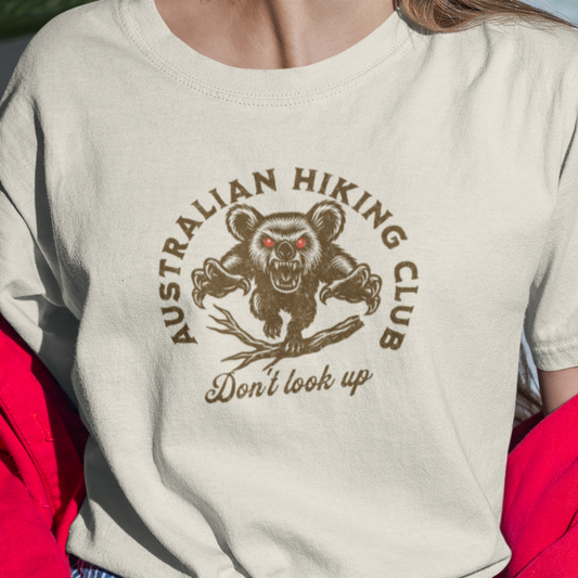 Drop Bear T-Shirt Australian Hiking Club Don’t Look Up, Funny Aussie Shirt, Drop Bear Warning Tee, Australia Meme Shirt, Hiking Gift