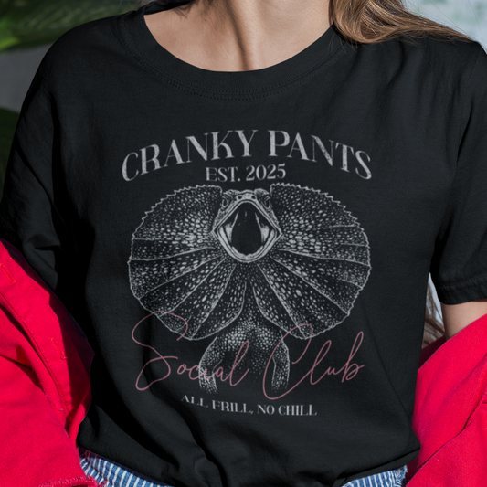 Frilled Neck Lizard T-Shirt Cranky Pants Social Club, All Frill No Chill Tee, Funny Aussie Reptile Shirt, Frill Neck Lizard Gift