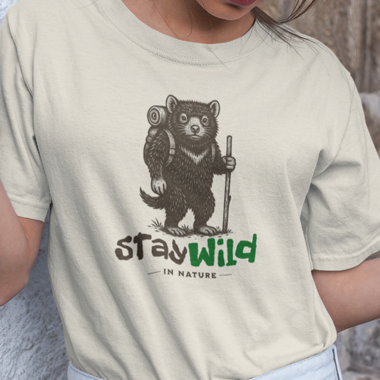 Tasmanian Devil Hiking T-Shirt Stay Wild In Nature Shirt, Aussie Wildlife Hiker Tee, Cute Devil Backpack Shirt, Outdoor Adventure Gift