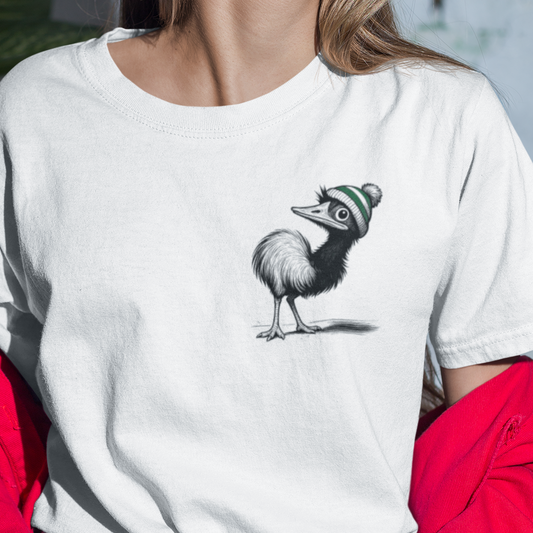 Whimsical Emu T-Shirt Cute Australian Bird Shirt, Funny Emu Beanie Tee, Quirky Animal Graphic, Aussie Wildlife Gift