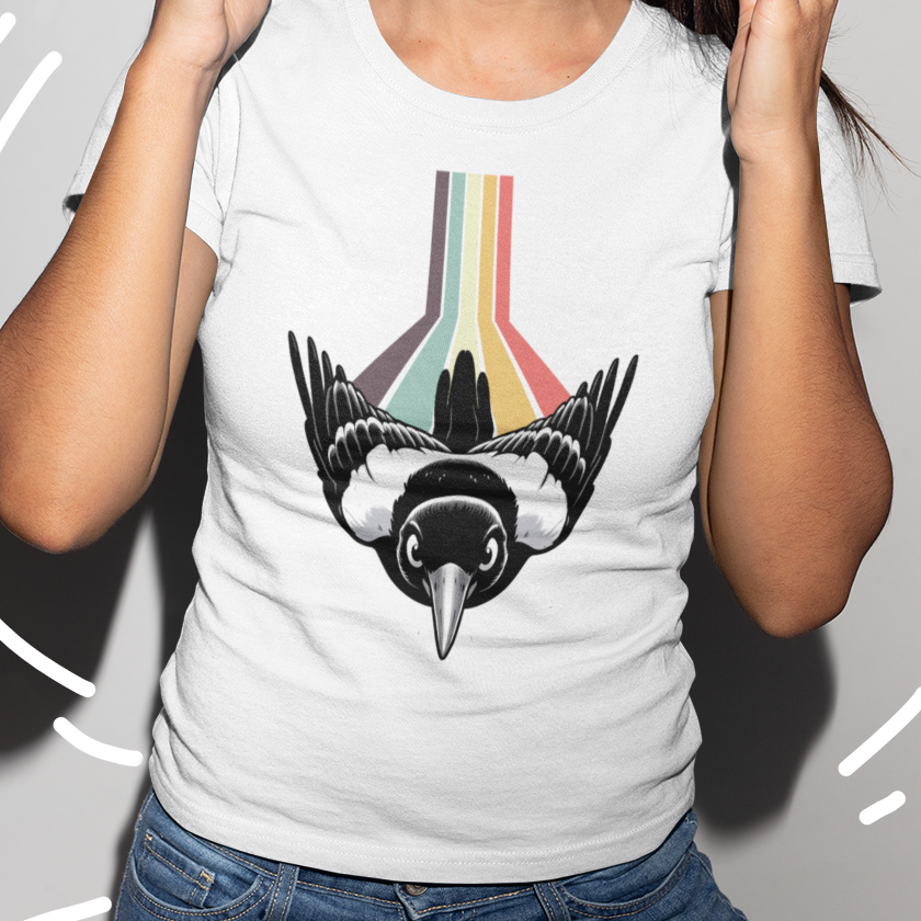 Retro Magpie T-Shirt Australian Bird Tee, Vintage Stripe Magpie Shirt, Aussie Wildlife Graphic, Bird Lover Gift