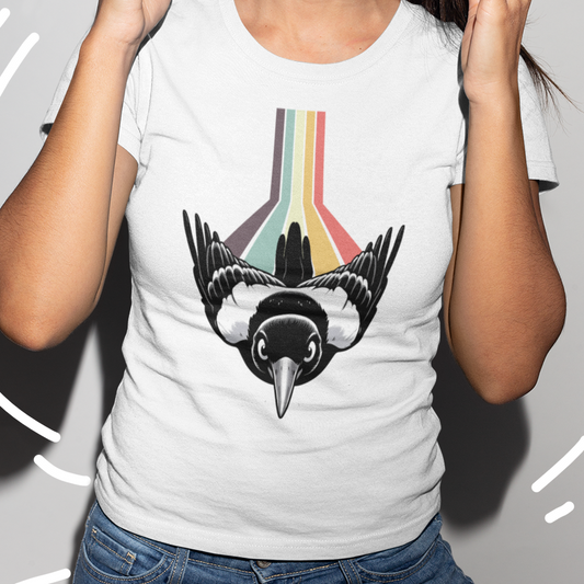 Retro Magpie T-Shirt Australian Bird Tee, Vintage Stripe Magpie Shirt, Aussie Wildlife Graphic, Bird Lover Gift