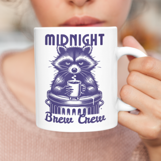Midnight Brew Ceramic Mug | Coffee Lover Gift | 11oz & 15oz | Funny Mug for Tea Enthusiasts, Raccoon Coffee Mug