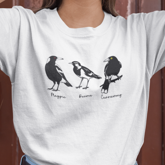 Australian Bird T-Shirt Magpie Peewee Currawong Shirt, Bird Nerd Tee, Black And White Birds Shirt, Aussie Bird Lover Gift