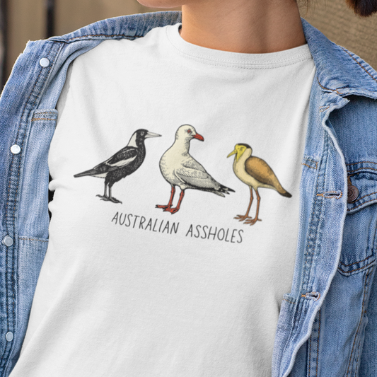 Australian Assholes Bird T-Shirt, Funny Australian Bird Shirt, Magpie Seagull Plover Tee, Aussie Bird Lover Gift, Chaos Bird Shirt