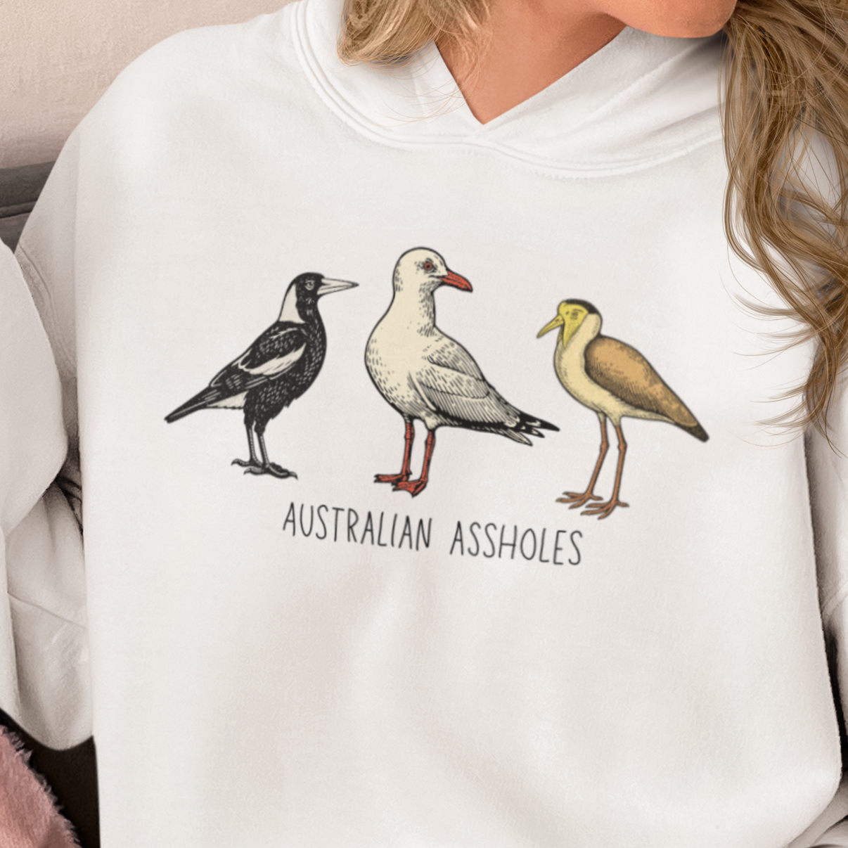 Australian Assholes Hoodie, Funny Australian Bird Hoodie, Magpie Hoodie, Bin Chicken Hoodie, Seagull Hoodie, Aussie Humor Sweatshirt, Bird Nerd Hoodie