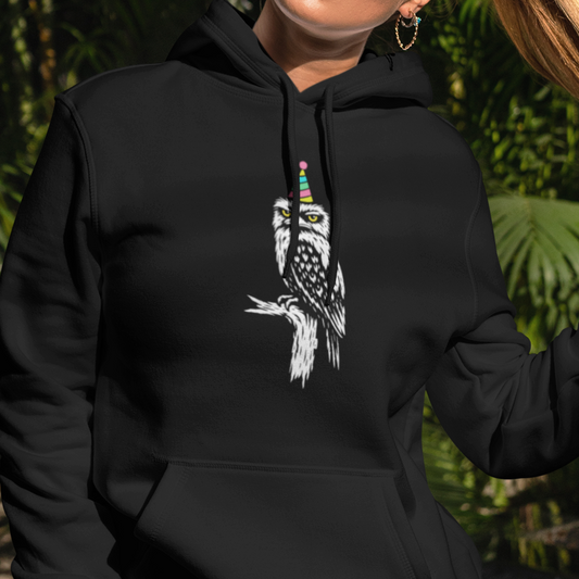 Tawny Frogmouth Hoodie, Funny Owl Hoodie, Australian Bird Hoodie, Party Bird Sweatshirt, Frogmouth Hoodie, Aussie Wildlife Hoodie, Bird Lover Gift
