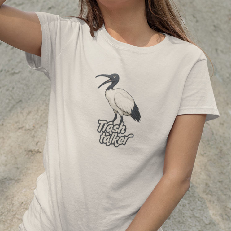 Trash Talker Ibis T-Shirt, Bin Chicken Shirt, White Ibis Tee, Australian Bird T-Shirt, Aussie Wildlife Graphic Tee, Bird Nerd Shirt