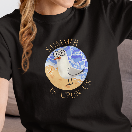 Seagull Summer T-Shirt, Summer Is Upon Us Shirt, Beach Bird Tee, Coastal Animal Shirt, Ocean Lover Gift, Aussie Seagull Graphic Tee