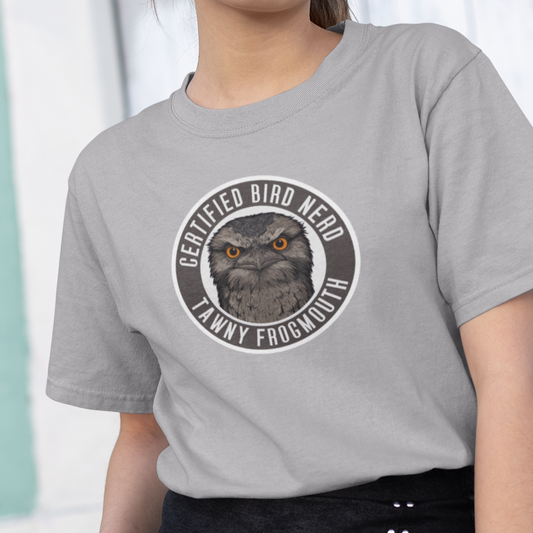 Tawny Frogmouth T-Shirt, Certified Bird Nerd Shirt, Australian Bird Tee, Birdwatching Gift, Wildlife Lover Tee, Native Bird Shirt