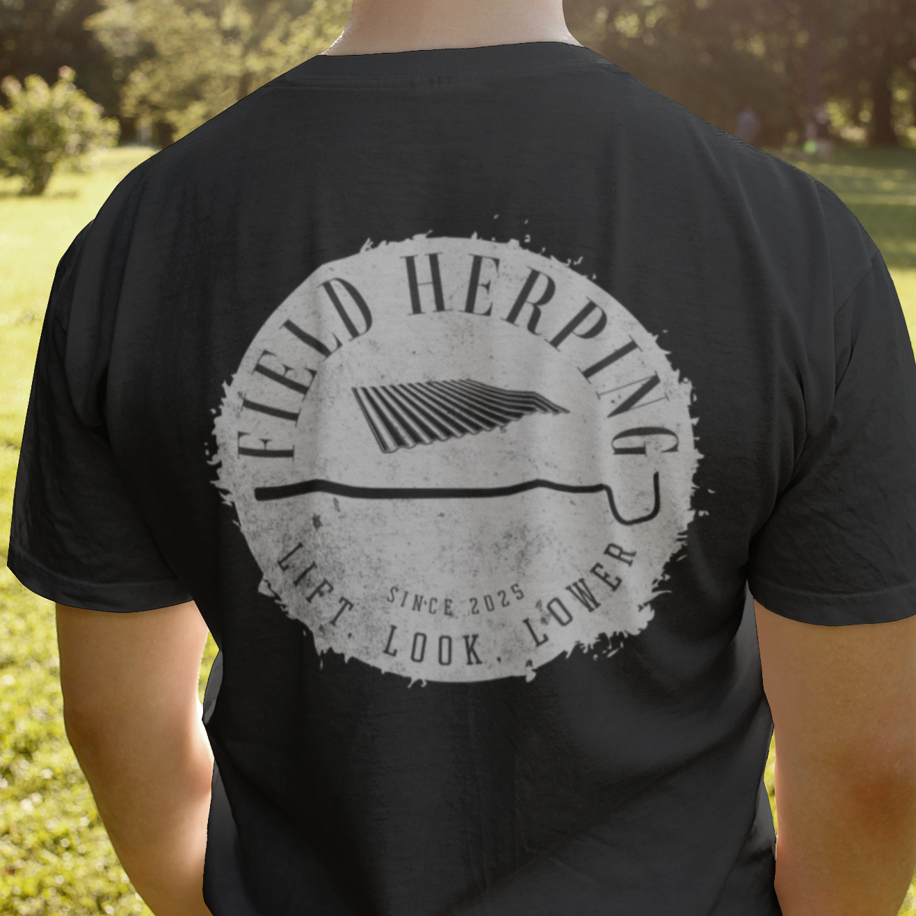 Field Herping T-Shirt, Back Print Herping Shirt, Lift Look Lower Tee, Reptile Lover Gift, Snake Hook Shirt, Wildlife Graphic Tee