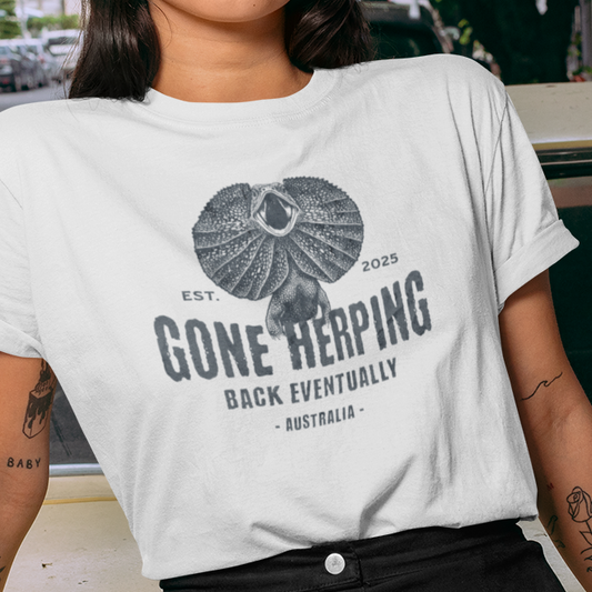 Frilled Lizard Gone Herping T-Shirt, Reptile Lover Shirt, Field Herping Tee, Frill Neck Lizard Gift, Australian Wildlife Graphic Tee