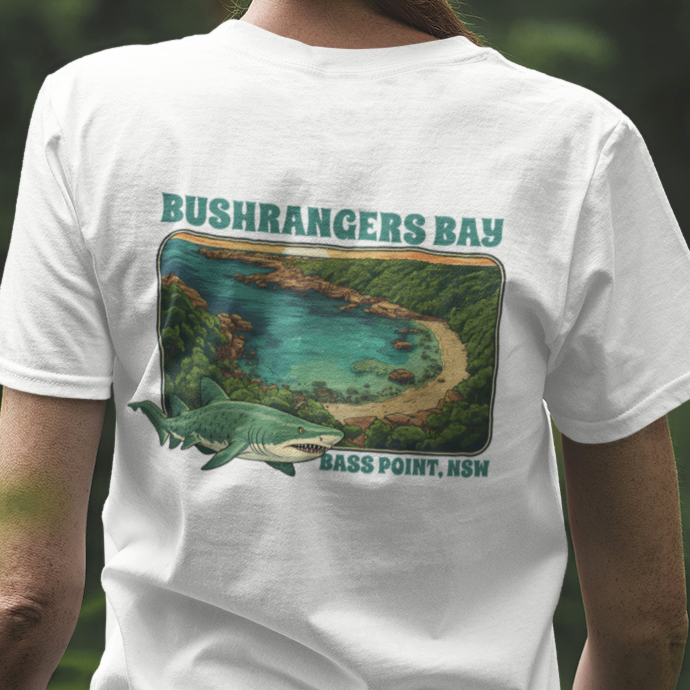 Grey Nurse Shark T-Shirt, Bushrangers Bay Shirt, Bass Point NSW Tee, Australian Coastal Wildlife Shirt, Shark Lover Gift, Back Print Tee