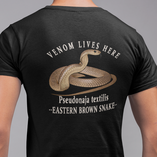 Eastern Brown Snake T-Shirt, Venom Lives Here Shirt, Double Sided Snake Tee, Australian Reptile Shirt, Snake Lover Gift, Herping Tee